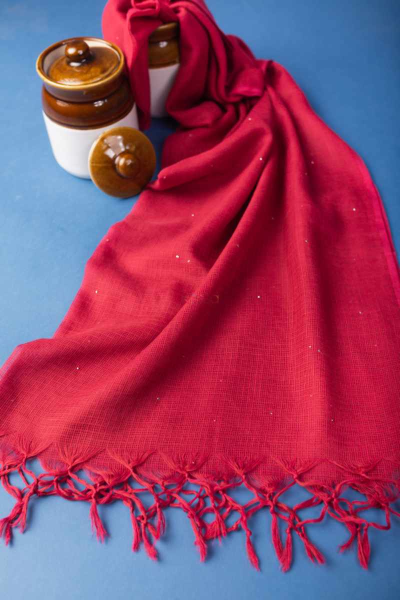 Image for Kusvaa Bprdupatta01 Cotton Kota Doria Dupatta Cherry Red Front
