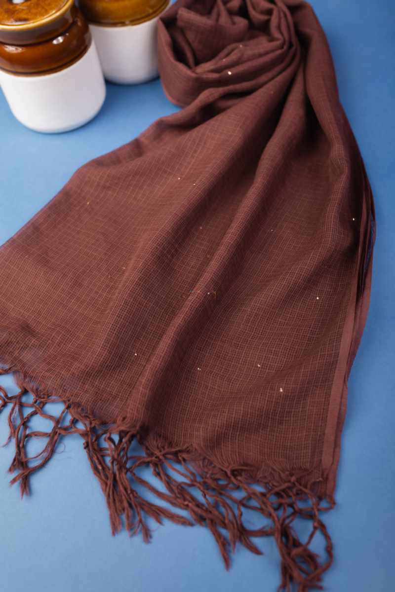Image for Kusvaa Bprdupatta01 Cotton Kota Doria Dupatta Coffee Brown Closeup