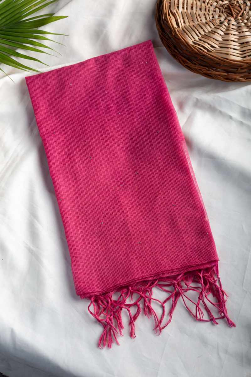 Image for Kusvaa Bprdupatta01 Cotton Kota Doria Dupatta Pink Closeup 2