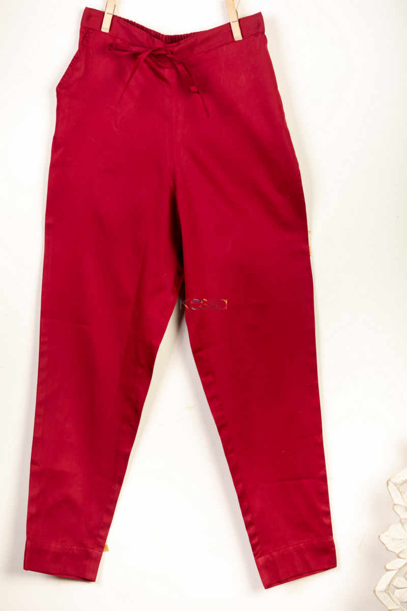 Image for Kusvaa Wfs01 Zaam Silk Cotton Pant Maroon Closeup 2 New