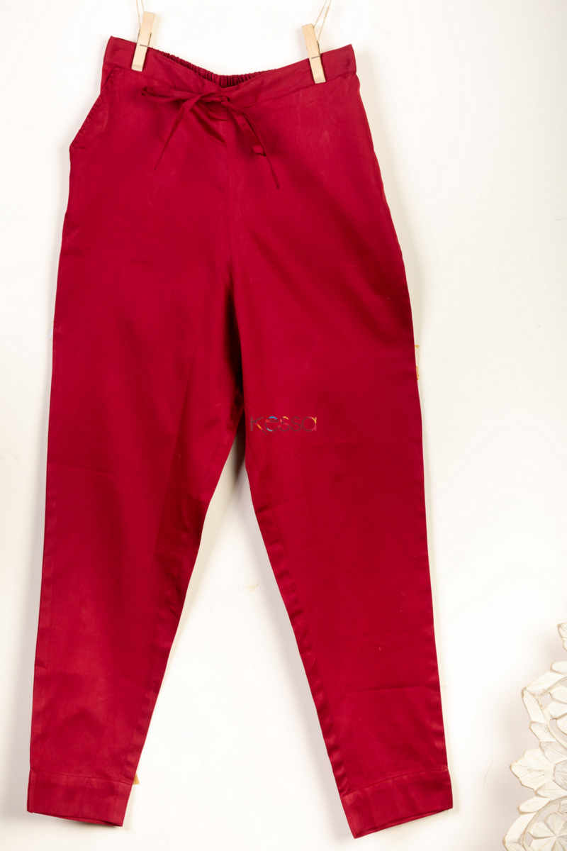 Image for Kusvaa Wfs01 Zaam Silk Cotton Pant Maroon Sitting New