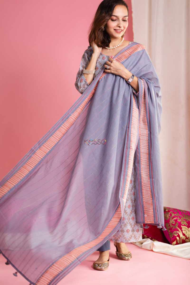 Image for Kusvaa Ws901 Ishara Block Print Kurta With Chanderi Dupatta Featured