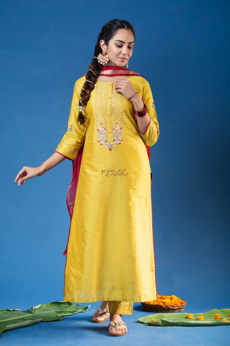 Image for Kusvaa Ws904 Anima Chanderi Kurta Pant Set Featured