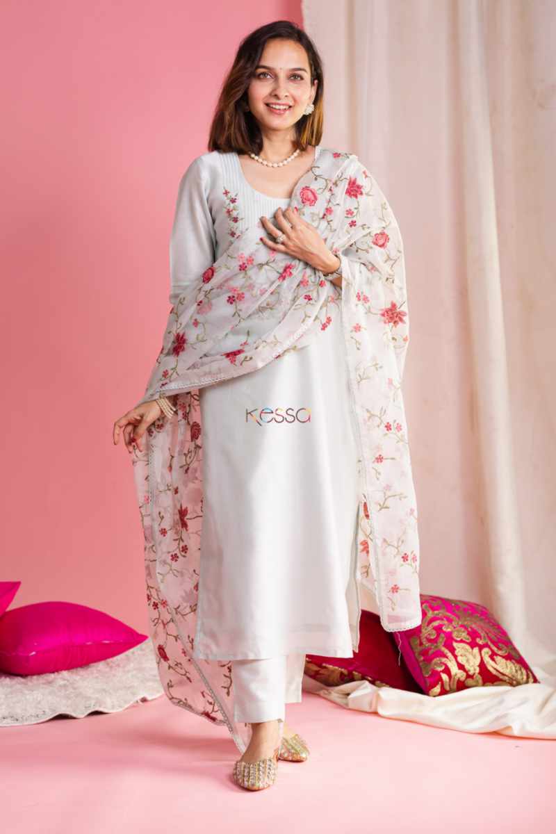 Image for Kusvaa Ws911 Hanita Chanderi Kurta With Organza Dupatta Featured