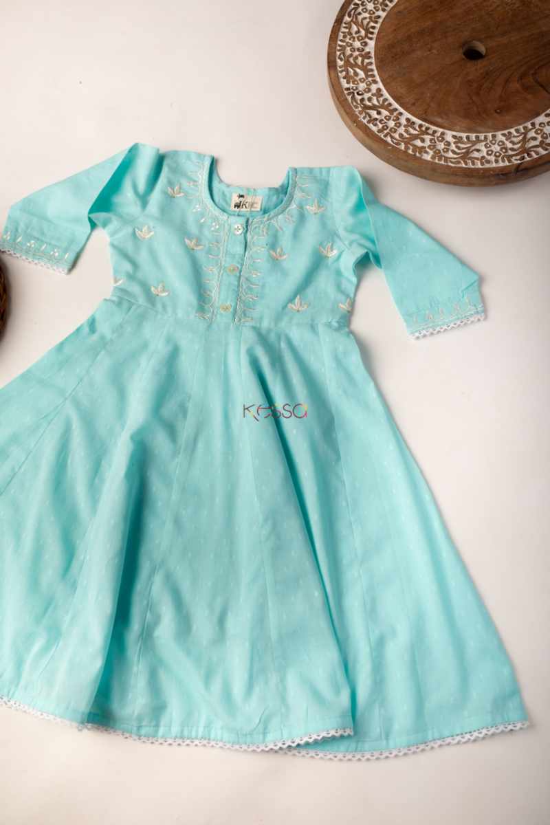 Image for Kusvaa Wsk48 Visala Cotton Dobby Kalidaar Kids Kurta Front
