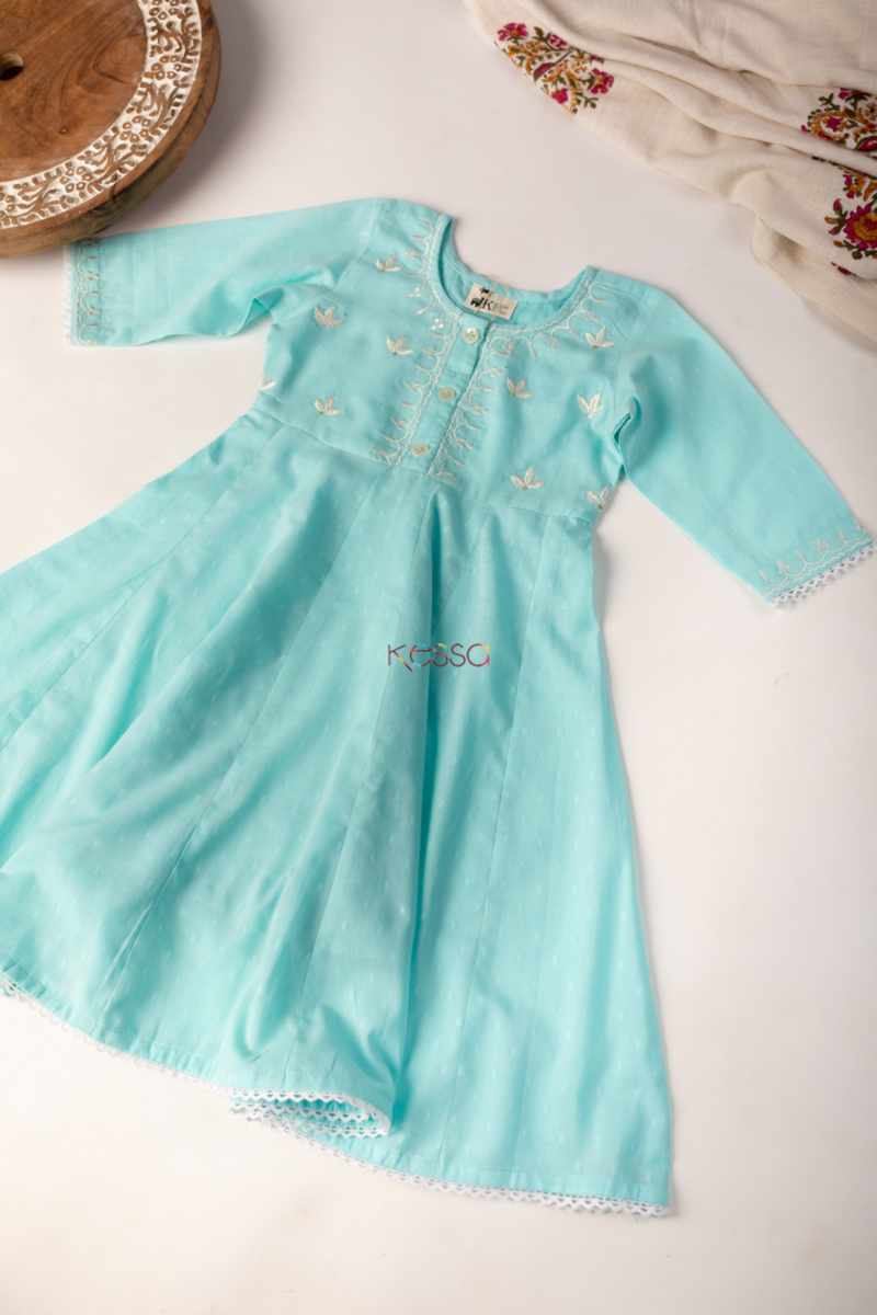 Image for Kusvaa Wsk48 Visala Cotton Dobby Kalidaar Kids Kurta Side