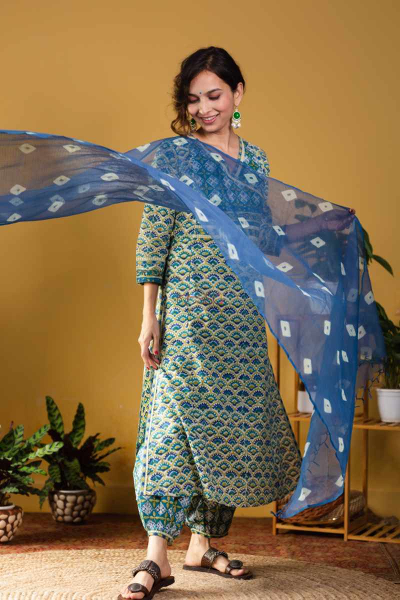 Image for Kusvaa Wsr330 Ooma Complete Salwar Suit Set With Kota Dupatta Side New