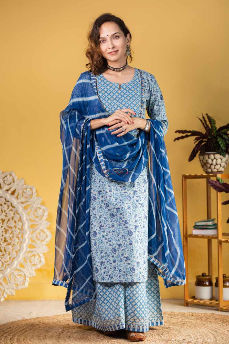 Image for Kusvaa Wsr331 Svara Indigo Complete Palazo Set With Lehriya Dupatta Featured