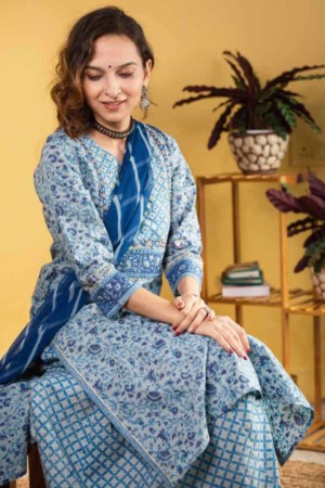 Image for Kusvaa Wsr331 Svara Indigo Complete Palazo Set With Lehriya Dupatta Sitting