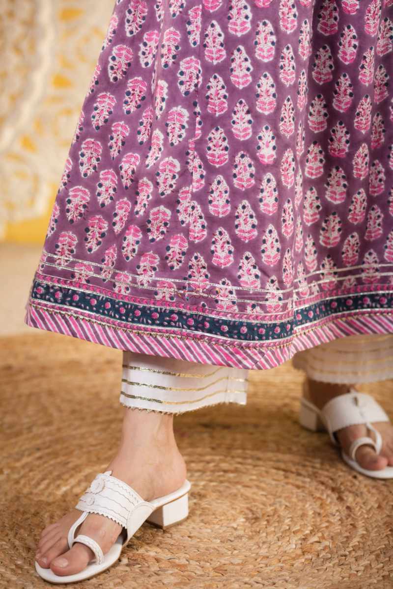 Image for Kusvaa Wsr335 Kusum Angrakha Block Printed Kurta Closeup 2