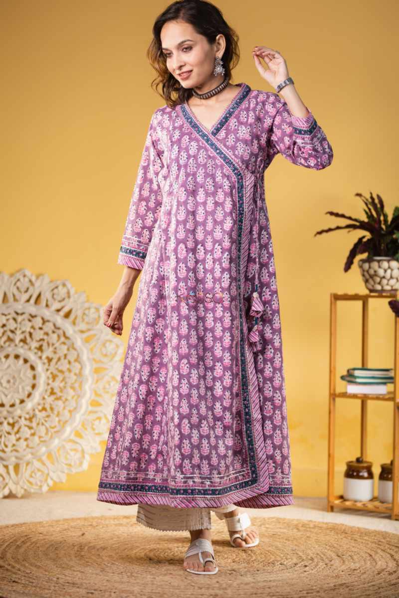 Image for Kusvaa Wsr335 Kusum Angrakha Block Printed Kurta Front