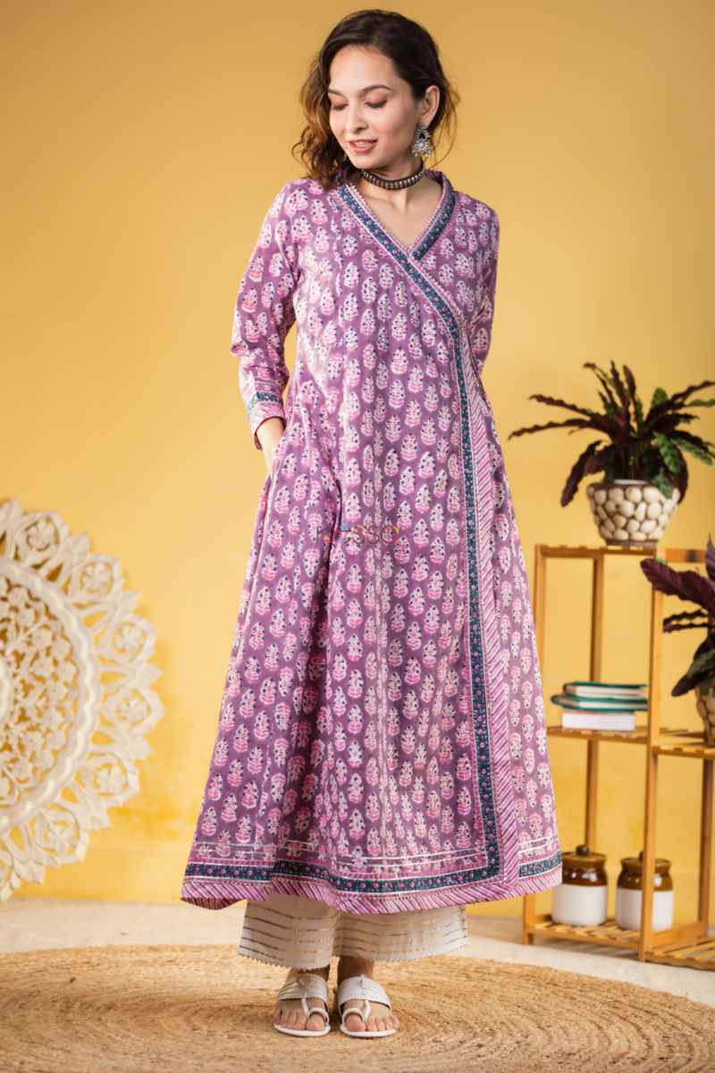 Image for Kusvaa Wsr335 Kusum Angrakha Block Printed Kurta Side