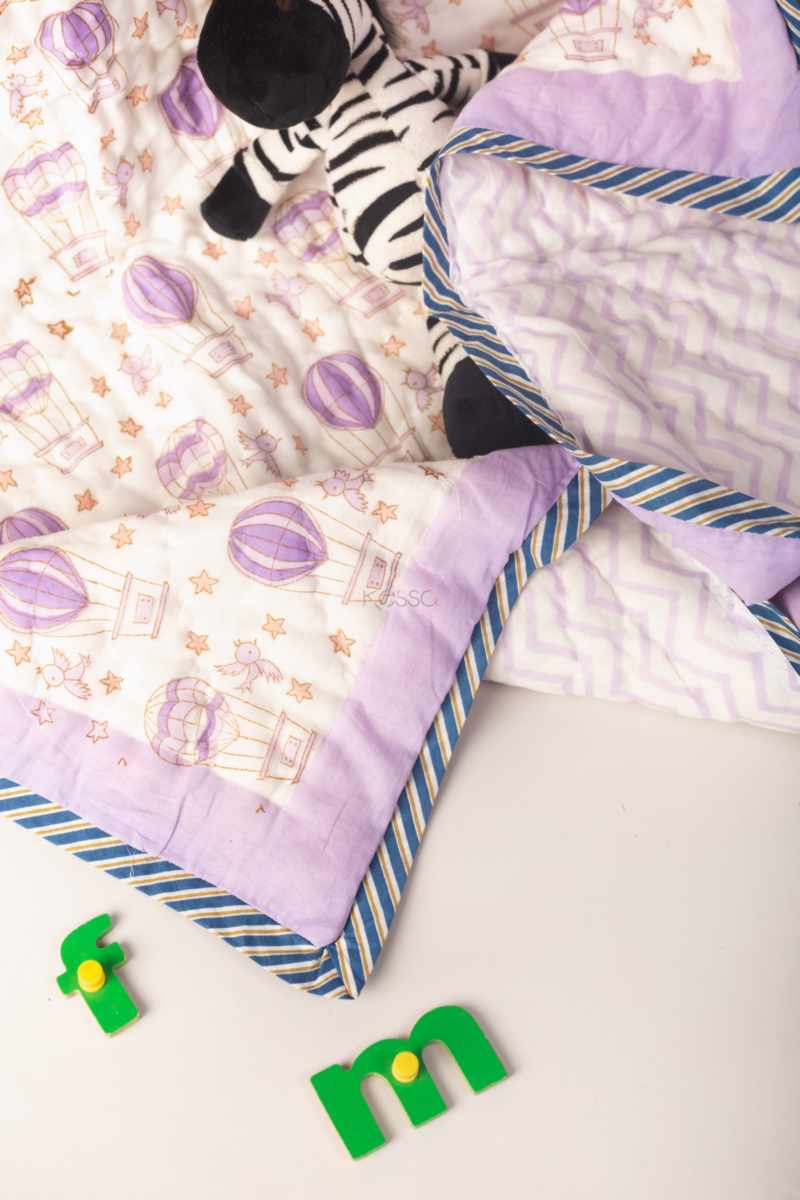 Image for Kaq224 Lavanya Blockprint Mulmul Baby Quilt Closeup