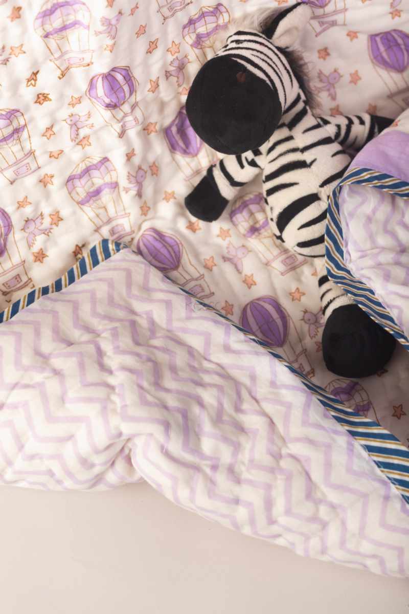 Image for Kaq224 Lavanya Blockprint Mulmul Baby Quilt Side