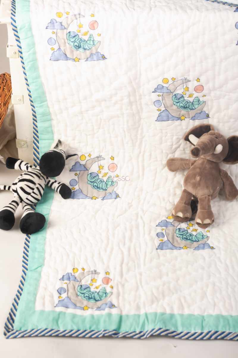 Image for Kaq227 Ekaparnika Blockprint Mulmul Baby Quilt Featured
