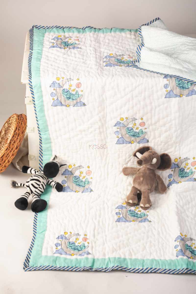 Image for Kaq227 Ekaparnika Blockprint Mulmul Baby Quilt Front