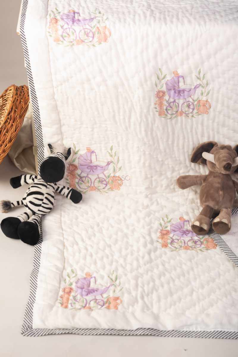 Image for Kaq229 Pushti Blockprint Mulmul Baby Quilt Closeup