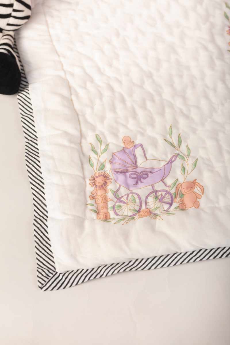 Image for Kaq229 Pushti Blockprint Mulmul Baby Quilt Front