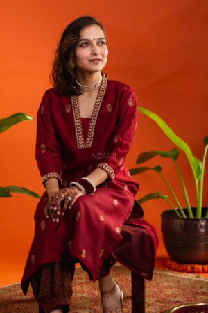 Image for Kusvaa Avdaf192 Akshaya Chanderi Kurta With Cotton Salwar Sitting