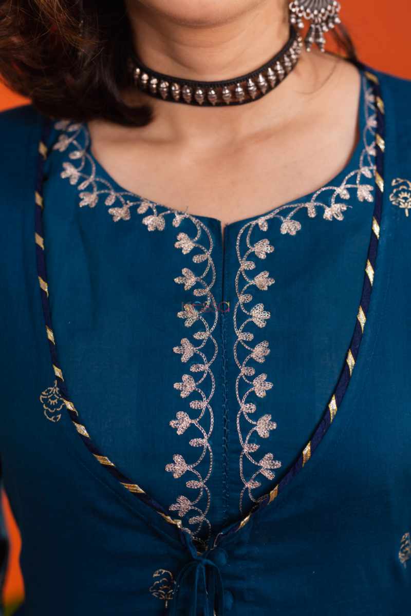 Image for Kusvaa Avdaf198 Baruni Cotton Jacket Kurta With Sharara Closeup