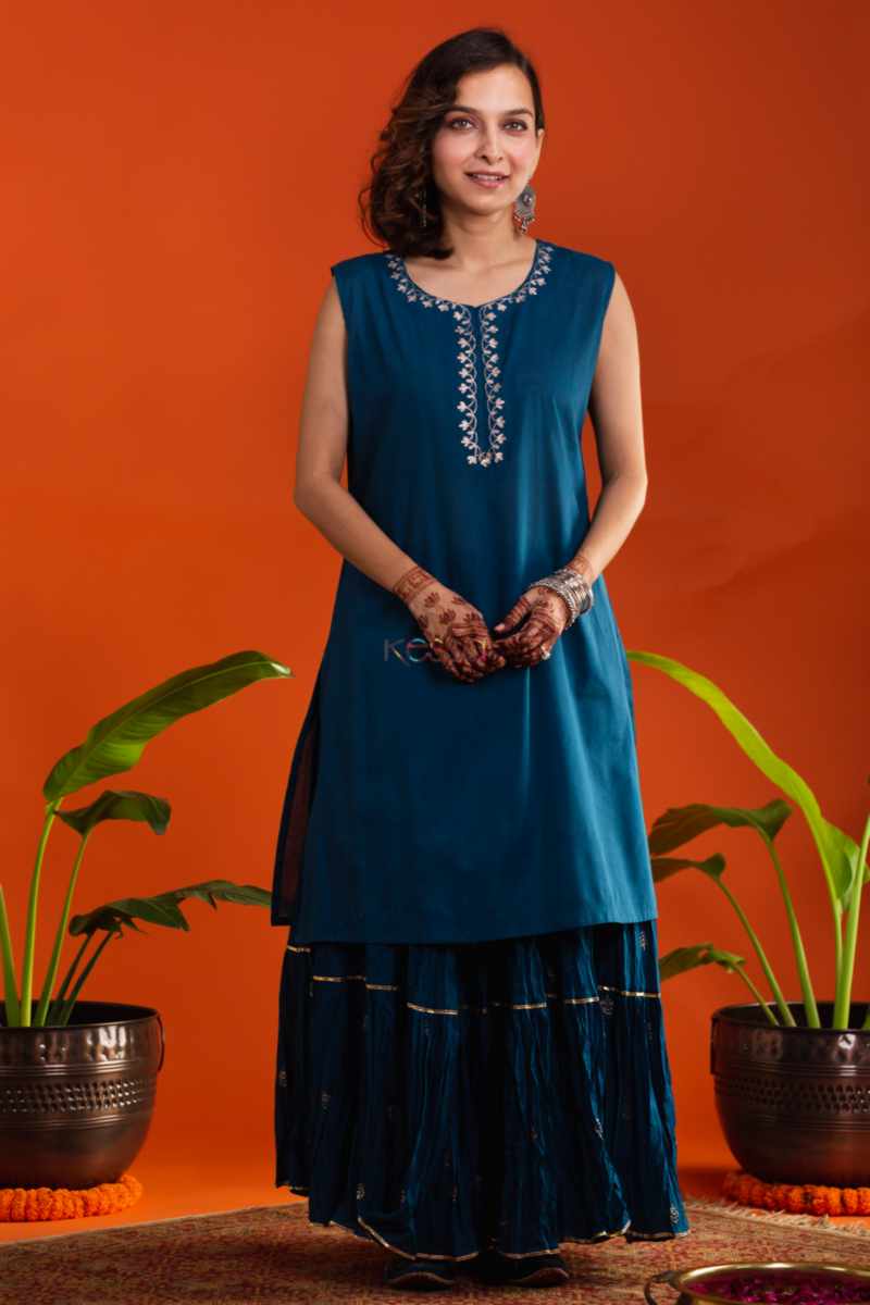Image for Kusvaa Avdaf198 Baruni Cotton Jacket Kurta With Sharara Front