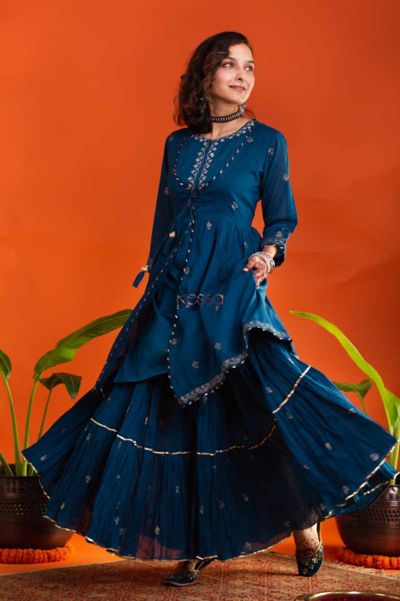 Image for Kusvaa Avdaf198 Baruni Cotton Jacket Kurta With Sharara Side