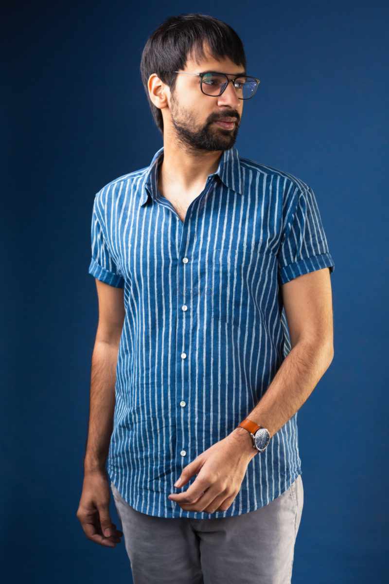 Image for Kusvaa Bpr18 Yug Indigo Half Sleeves Shirt Front