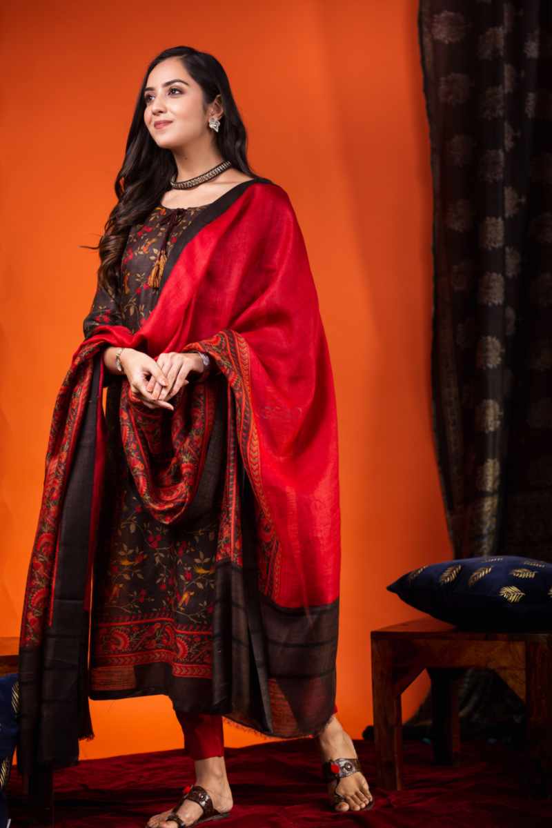 Image for Kusvaa Kuoj181 Saleena Pashmina Kurta Dupatta Set Front