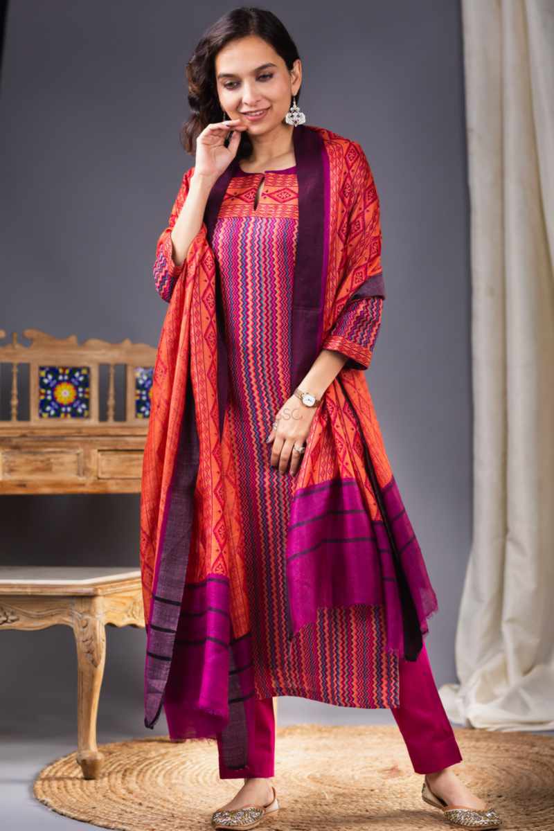 Image for Kusvaa Kuoj182 Sarayi Pashmina Kurta Dupatta Set Featured