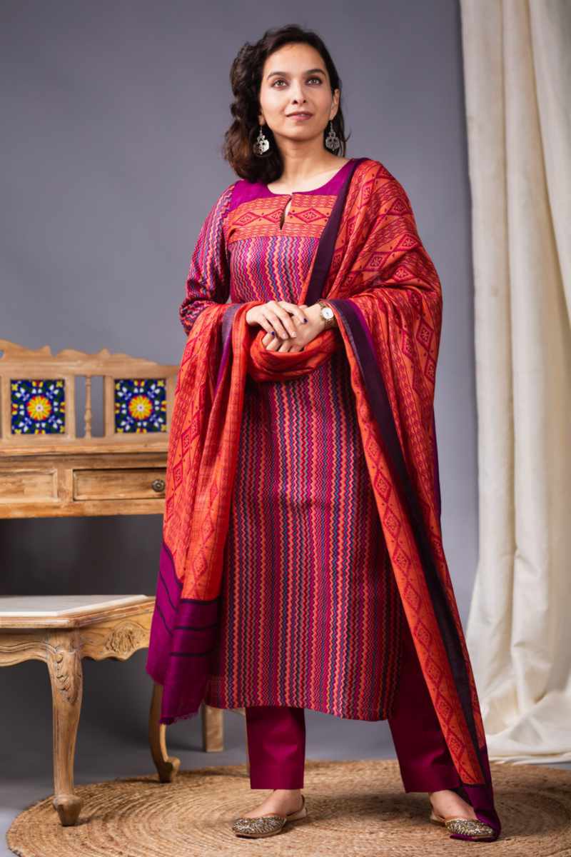 Image for Kusvaa Kuoj182 Sarayi Pashmina Kurta Dupatta Set Front