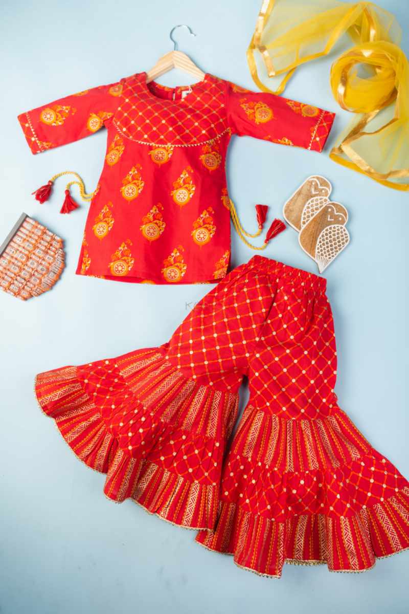 Image for Kusvaa Mbe33 Prisha Cotton Sharara Top Set With Dupatta Featured