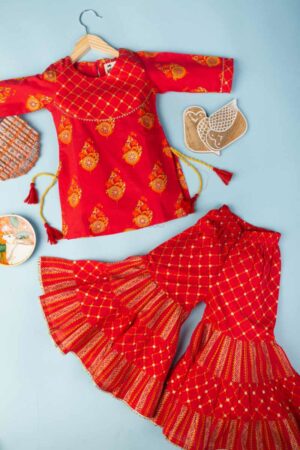 Image for Kusvaa Mbe33 Prisha Cotton Sharara Top Set With Dupatta Front