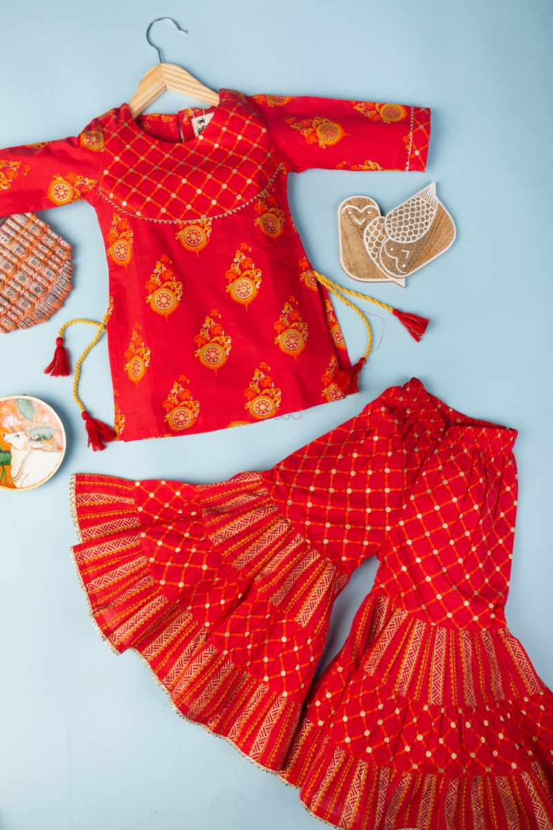 Image for Kusvaa Mbe33 Prisha Cotton Sharara Top Set With Dupatta Front