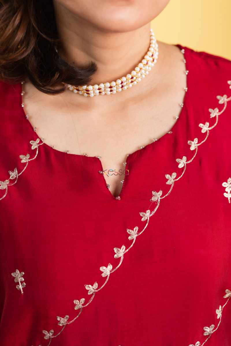 Image for Kusvaa Vcr157 Nupur Chanderi Silk Straight Kurta Closeup