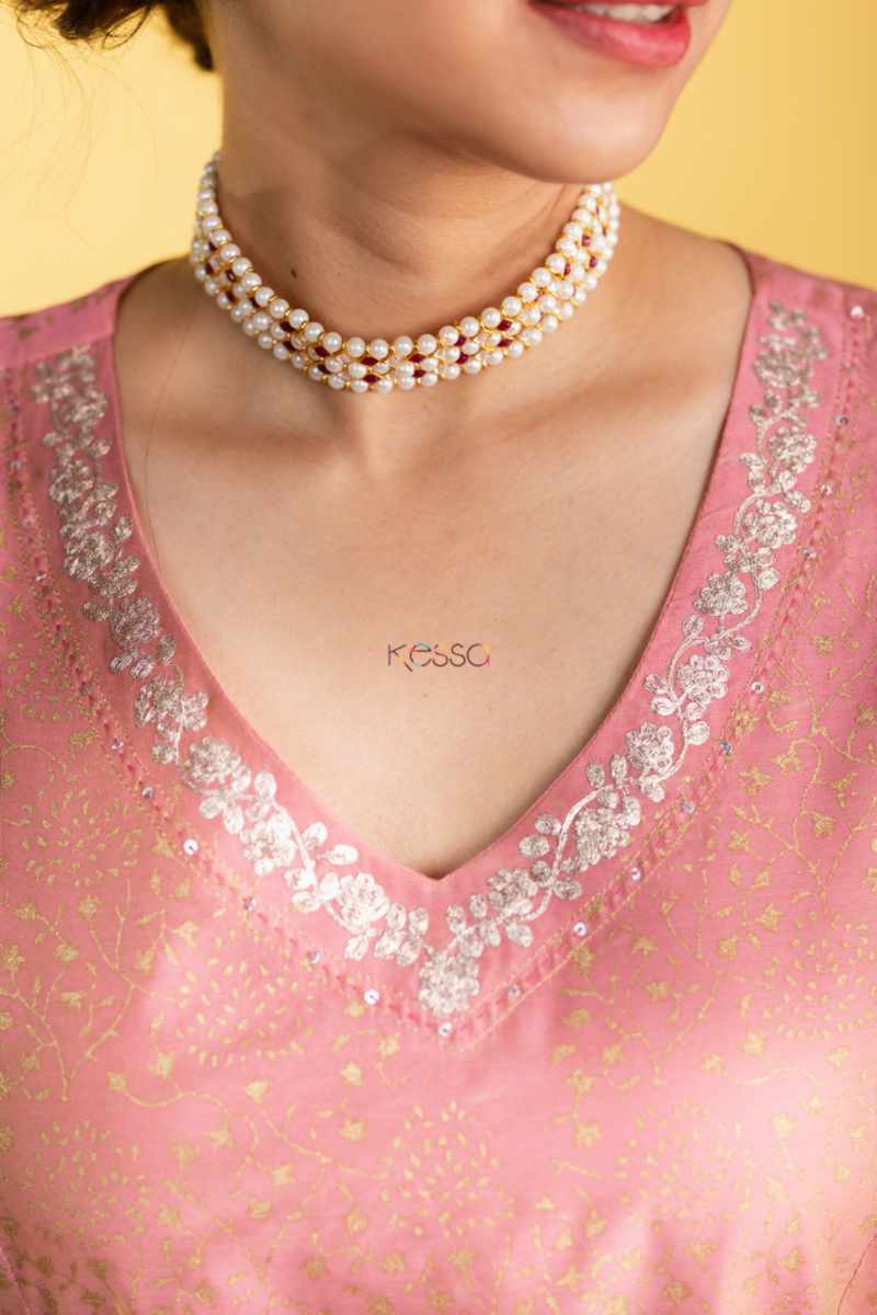Image for Kusvaa Vcr159 Minisha Chanderi A Line Kurta Closeup