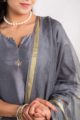 Image for Kusvaa Ws914 Nayna Silk Kurta Pant Set With Kota Doria Dupatta Closeup