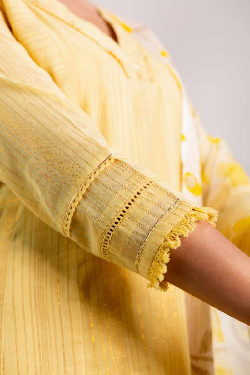 Image for Kusvaa Ws915 Adhiti Cotton Kurta With Pant And Organza Dupatta Closeup 2