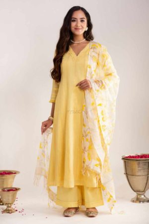 Image for Kusvaa Ws915 Adhiti Cotton Kurta With Pant And Organza Dupatta Side