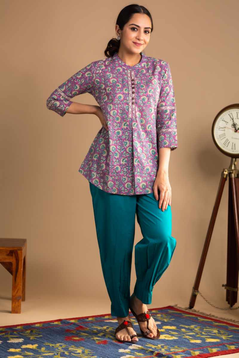 Image for Kusvaa Wsr347 Hanita Block Print Short Kurti Front