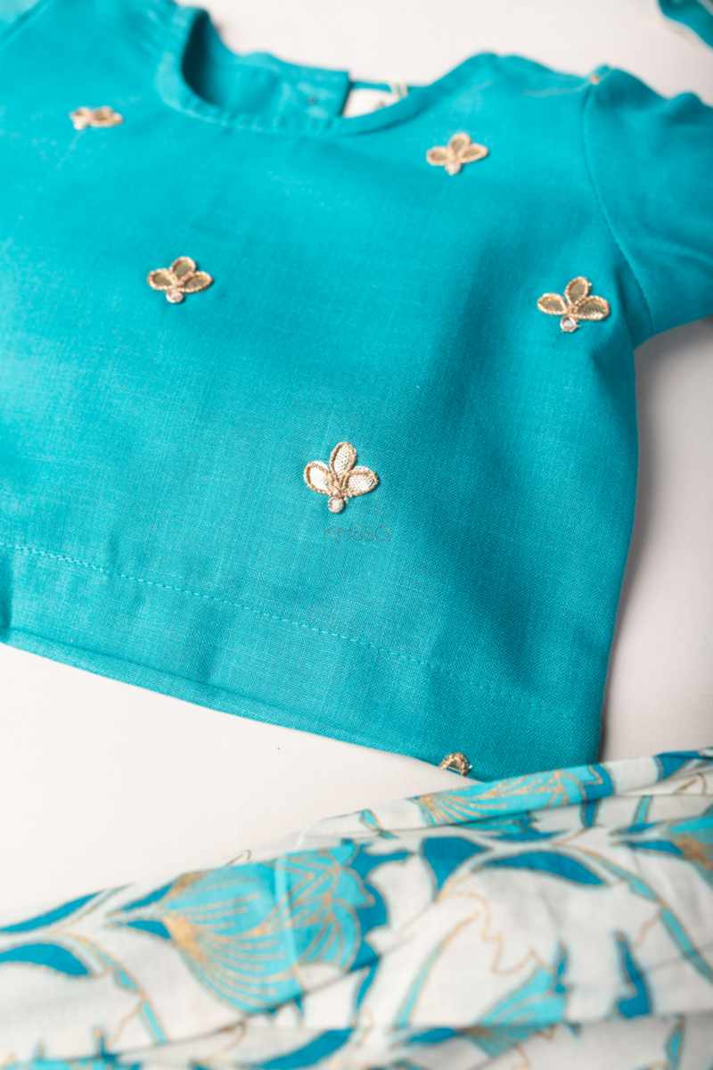 Image for Kusvaa Aj72 Lavali Girl Cotton Skirt With Top And Dupatta Set Closeup