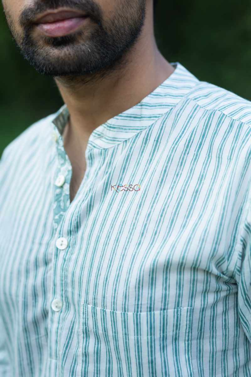 Image for Kusvaa Awk51 Agosh Block Print Men Short Kurta Closeup