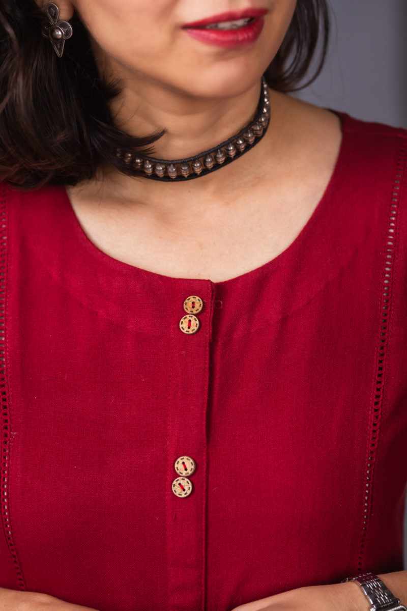 Image for Kusvaa Ws943 Prisha Acryllic Wool Straight Kurta Closeup