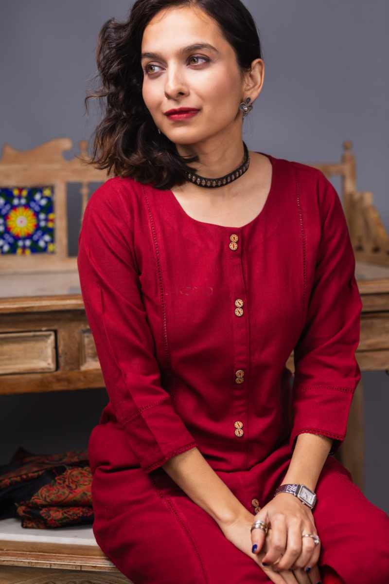 Image for Kusvaa Ws943 Prisha Acryllic Wool Straight Kurta Sitting
