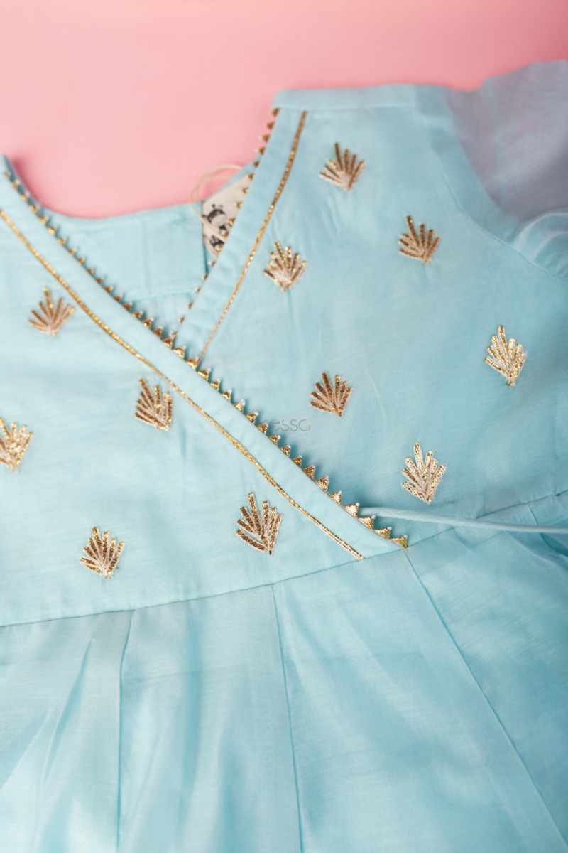 Image for Kusvaa Wsk59 Bhavya Girls Chanderi Dhoti Set Sitting