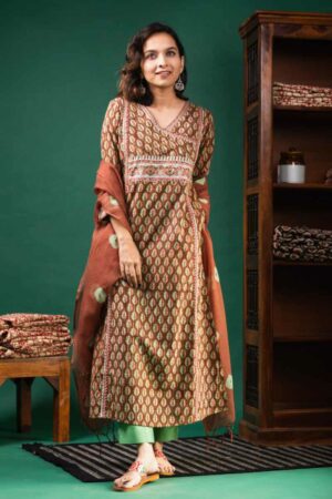 Image for Kusvaa Wsr357 Tajah Block Print Kurta With Kota Doria Dupatta Featured