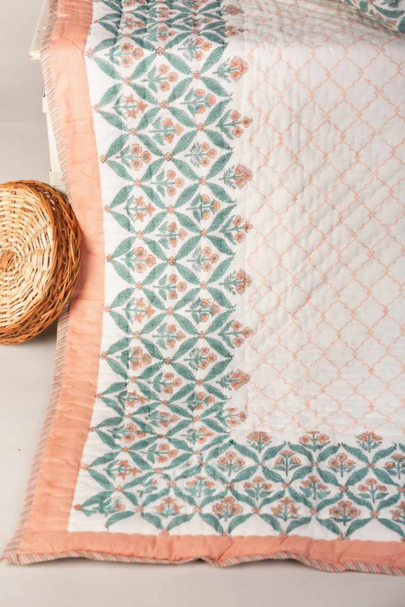 Image for Kaq237 Abani Sea Nymph Green Double Bed Quilt Front