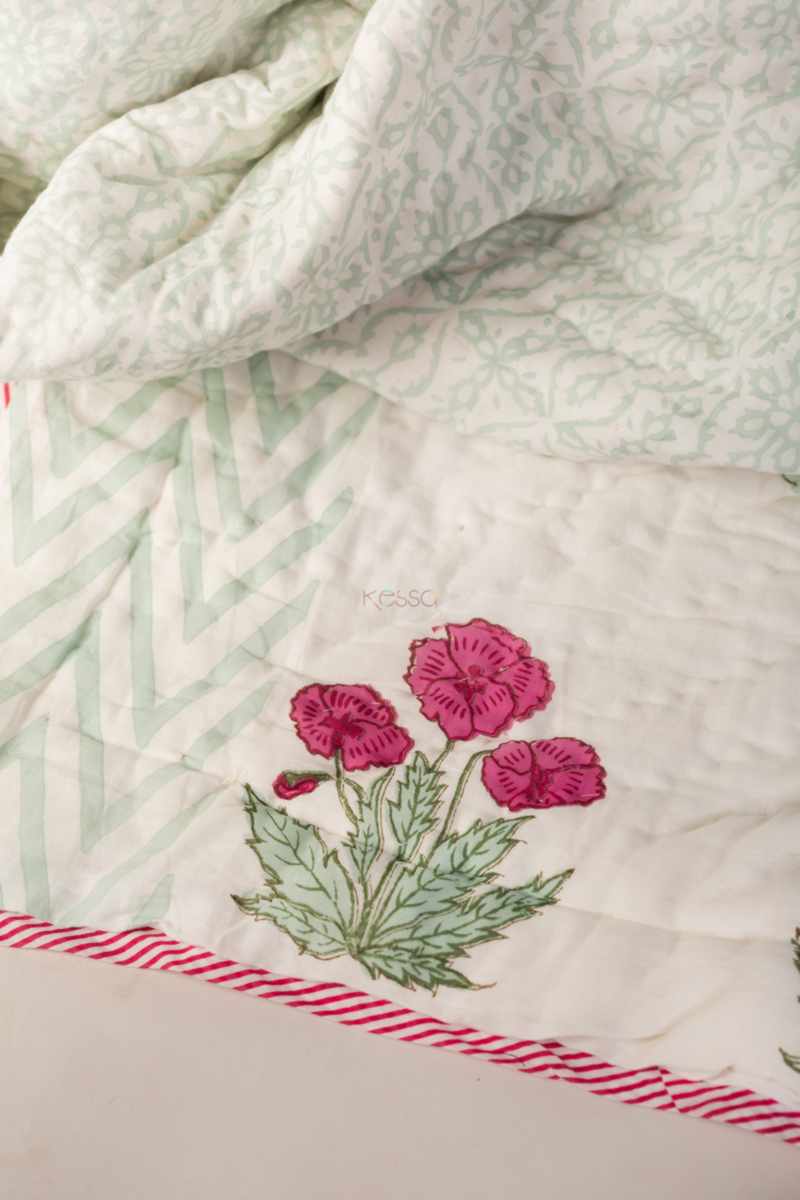 Image for Kaq238 Moon Mist Green Double Bed Quilt Side