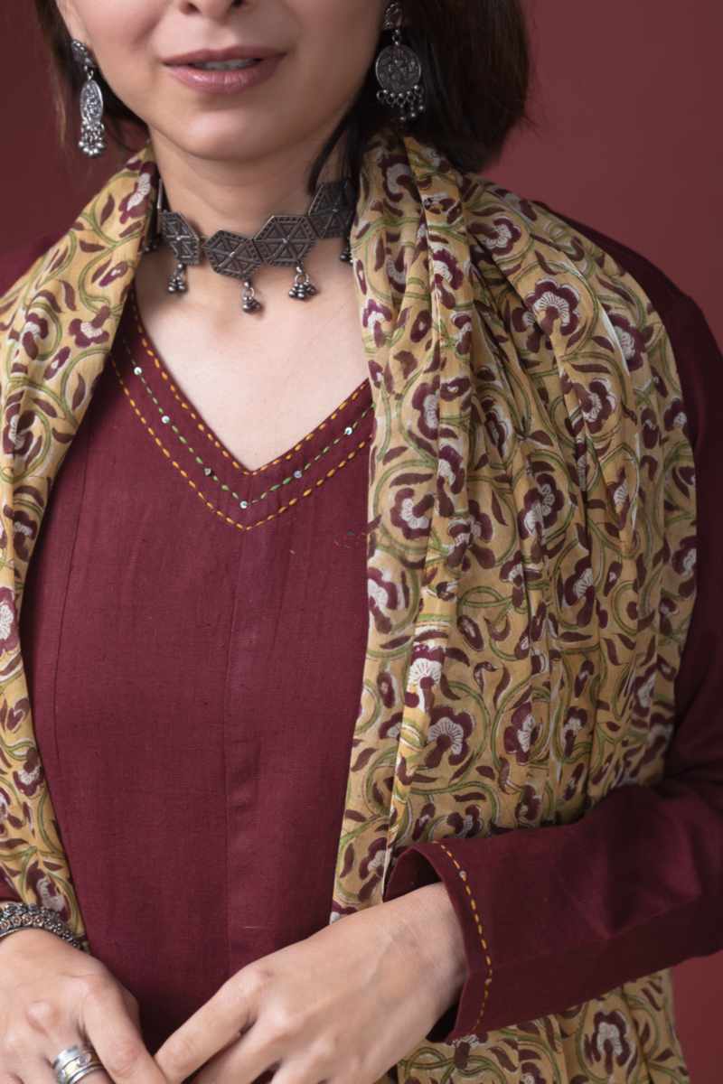 Image for Kusvaa Wsr359 Nitya Cotton Flex Kurta With Cotton Dupatta Closeup 2 New