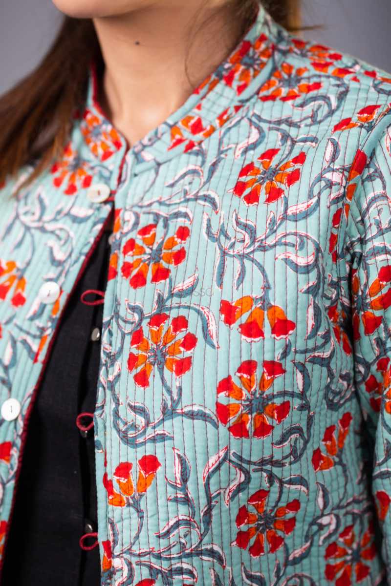 Image for Sj33 Dhriti Quilted Full Sleeves Reverable Silk Jacket Closeup