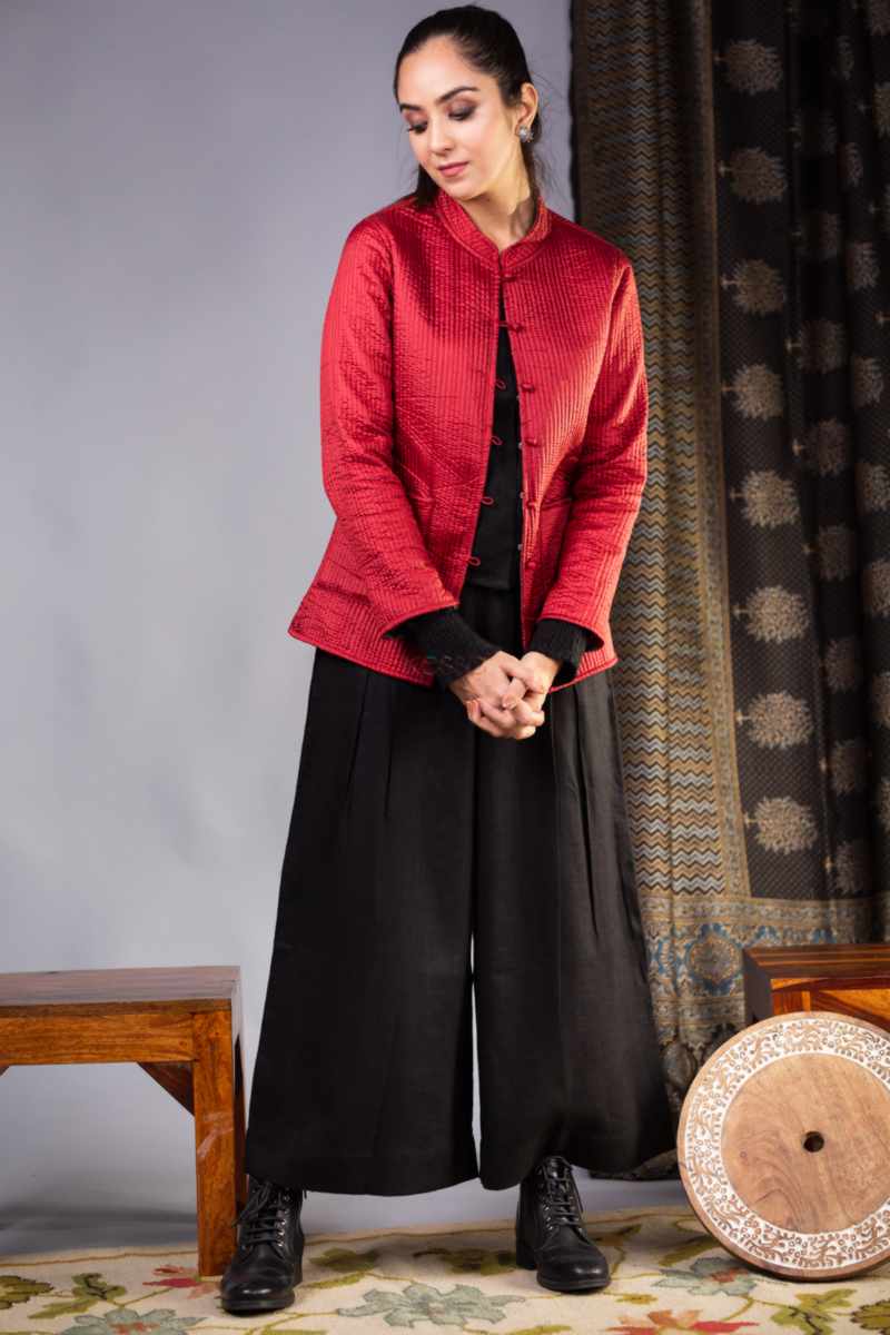 Image for Sj33 Dhriti Quilted Full Sleeves Reverable Silk Jacket Featured